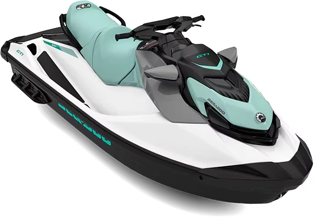 2026 Sea-Doo GTI personal watercraft in white and neo mint